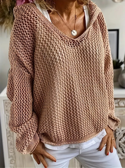 Plus Size Hollow Out Long Sleeve Casual Sweater
