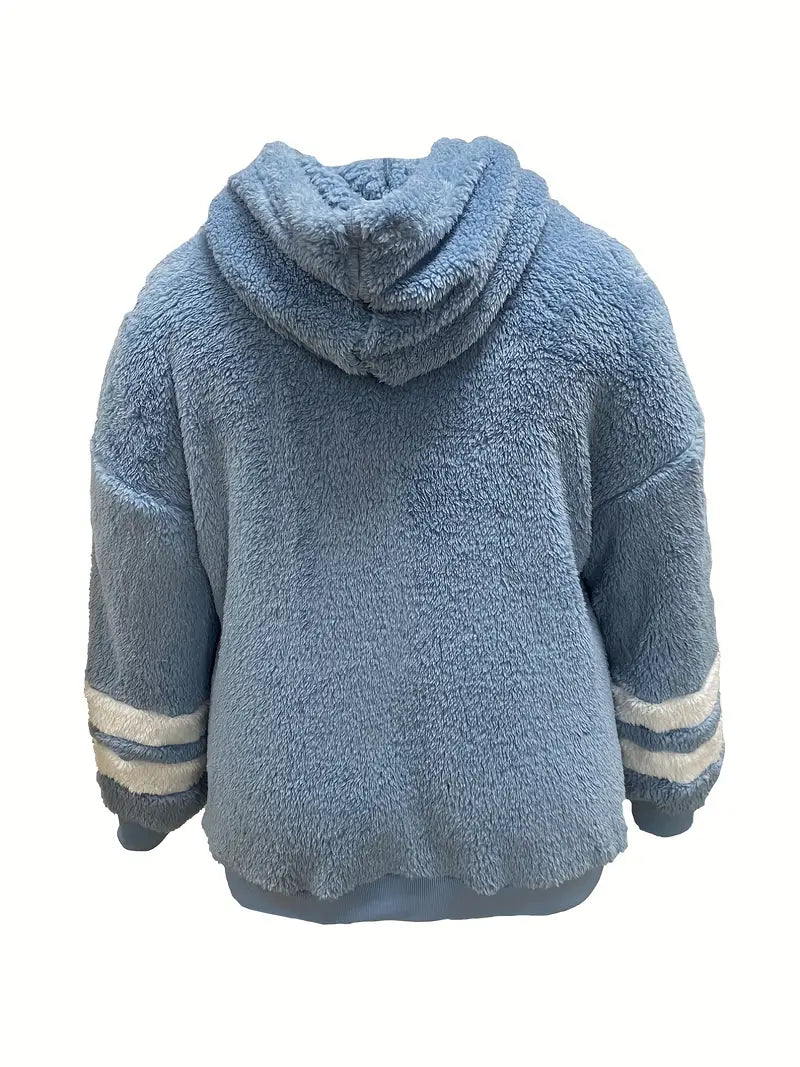 Plus Size Striped Long Sleeve Fleece Hoodie