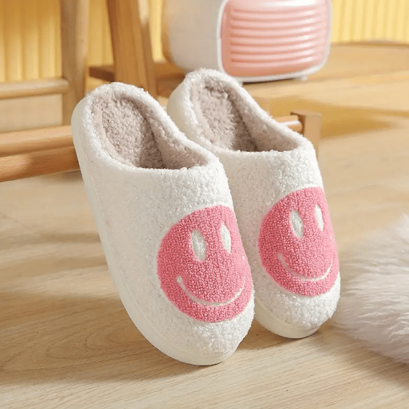 Kawaii Smile Face Warm Plush Lined Slippers