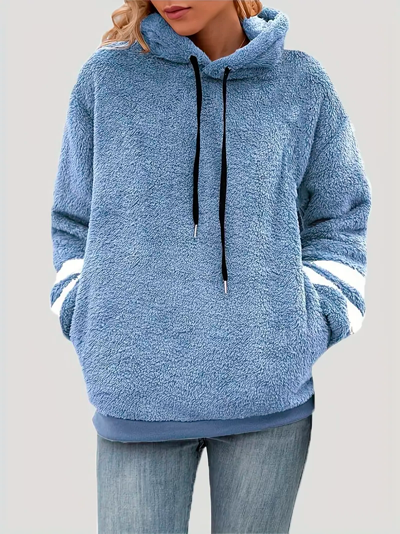 Plus Size Striped Long Sleeve Fleece Hoodie