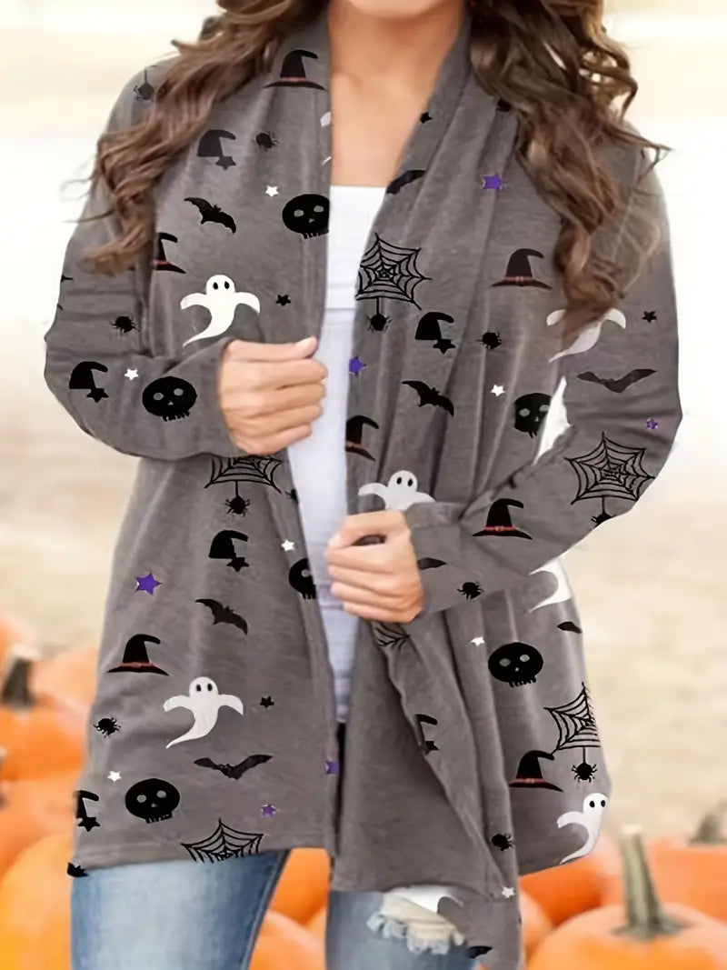 Halloween Plus Size Long Sleeve Open Front Cardigan