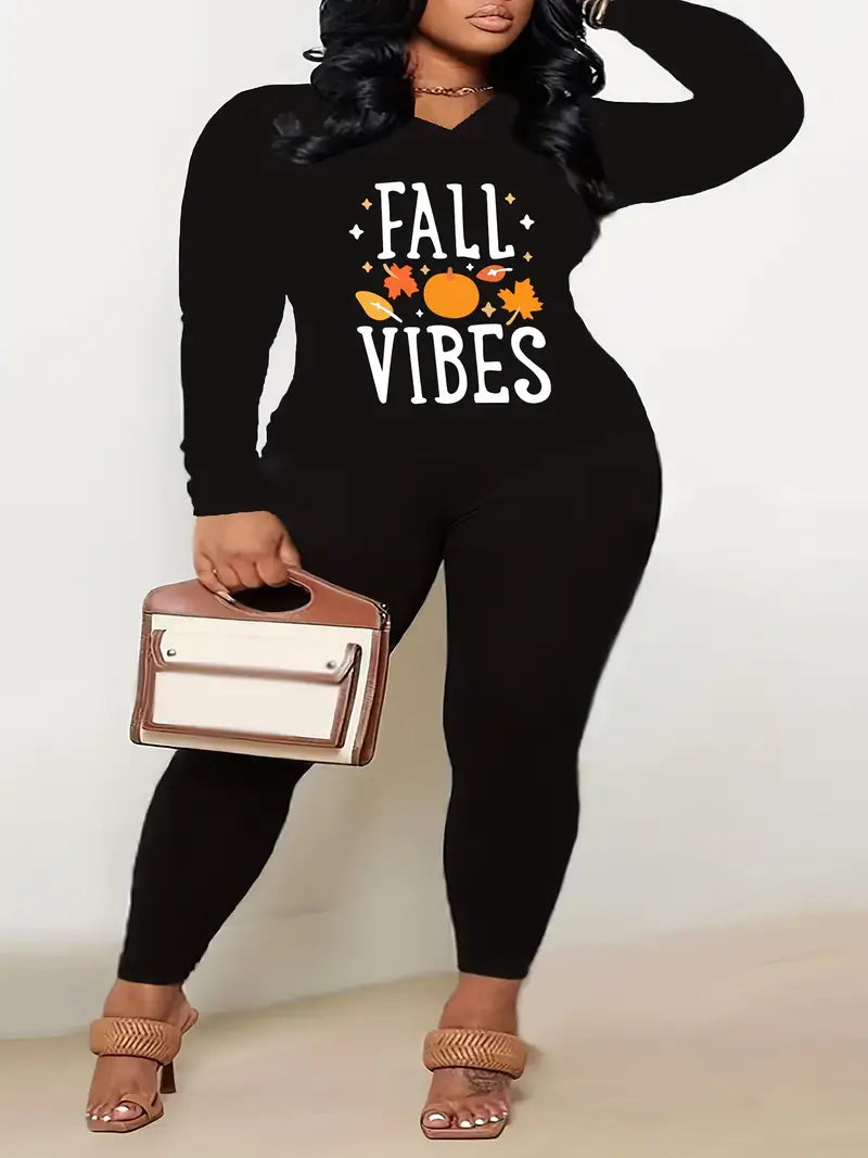 Plus Size Long Sleeve Round Neck Top And Leggings Outfits Two Piece Set