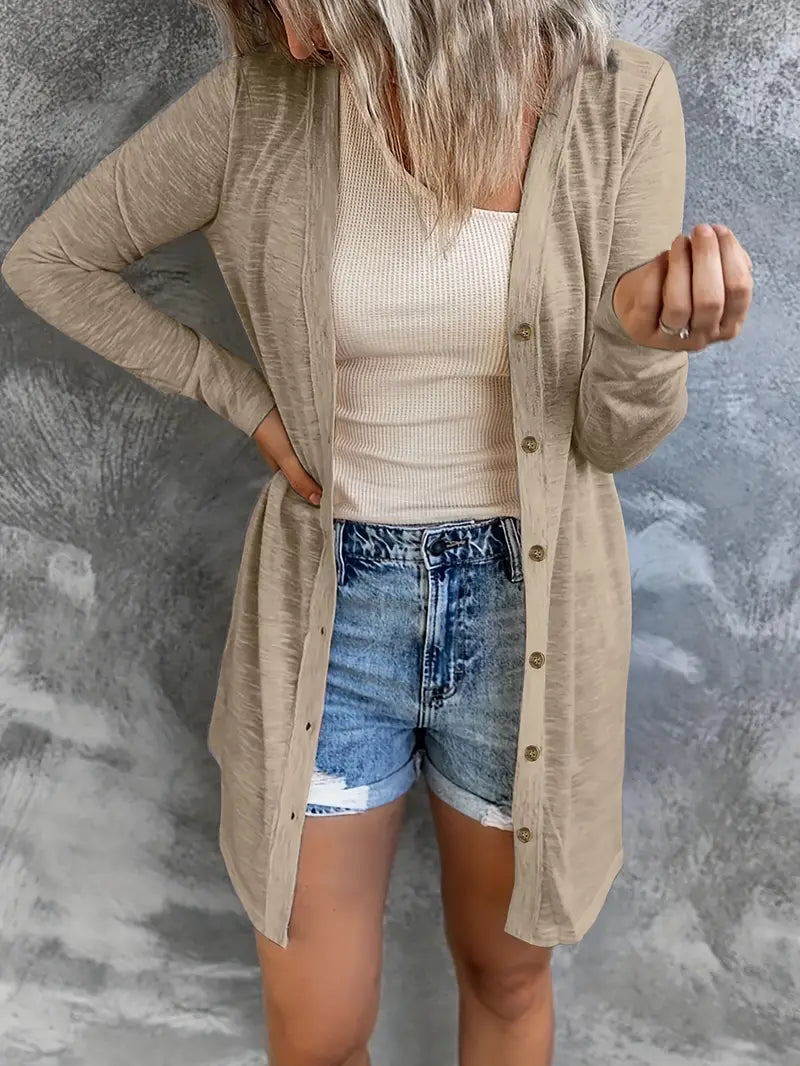 Plus Size Solid Round Neck Long Sleeves Cardigan