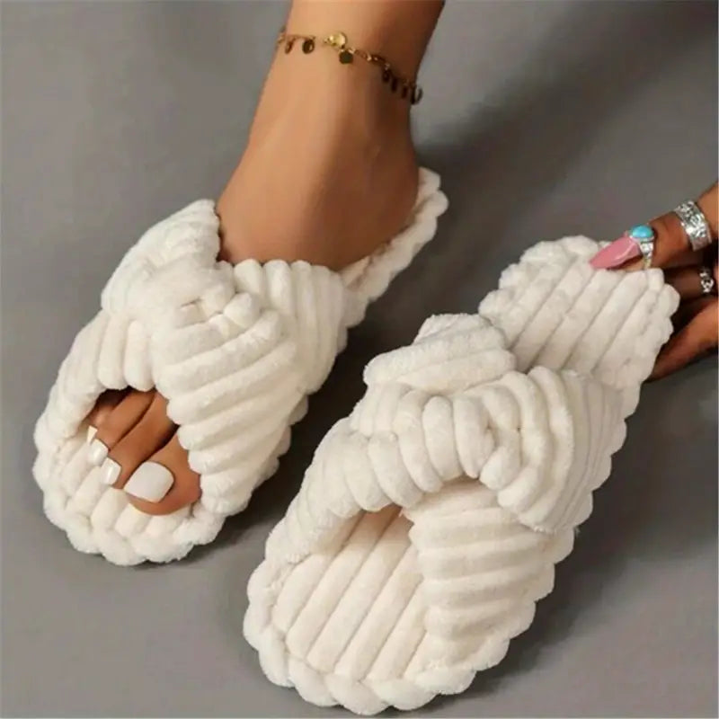 Solid Color Open Toe Cross Strap Bedroom Slippers