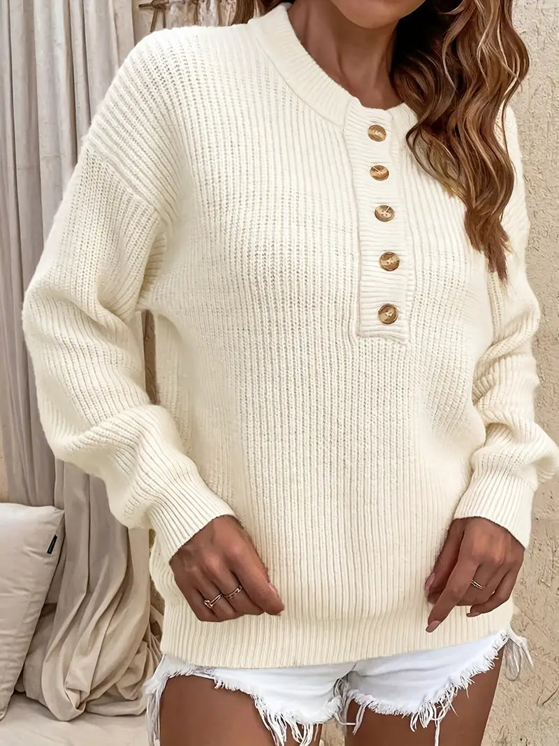 Plus Size Solid Long Sleeve Casual Sweater