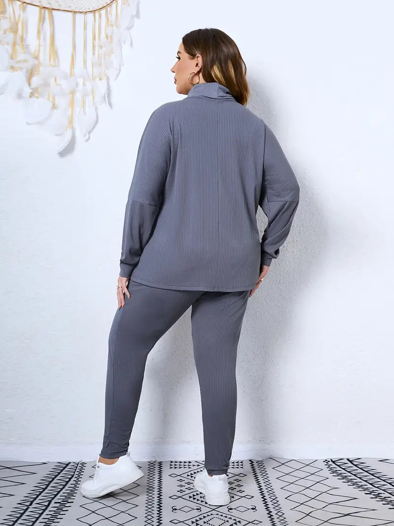 Rib Knit Turtle Neck Tops and Skinny Leggings Set