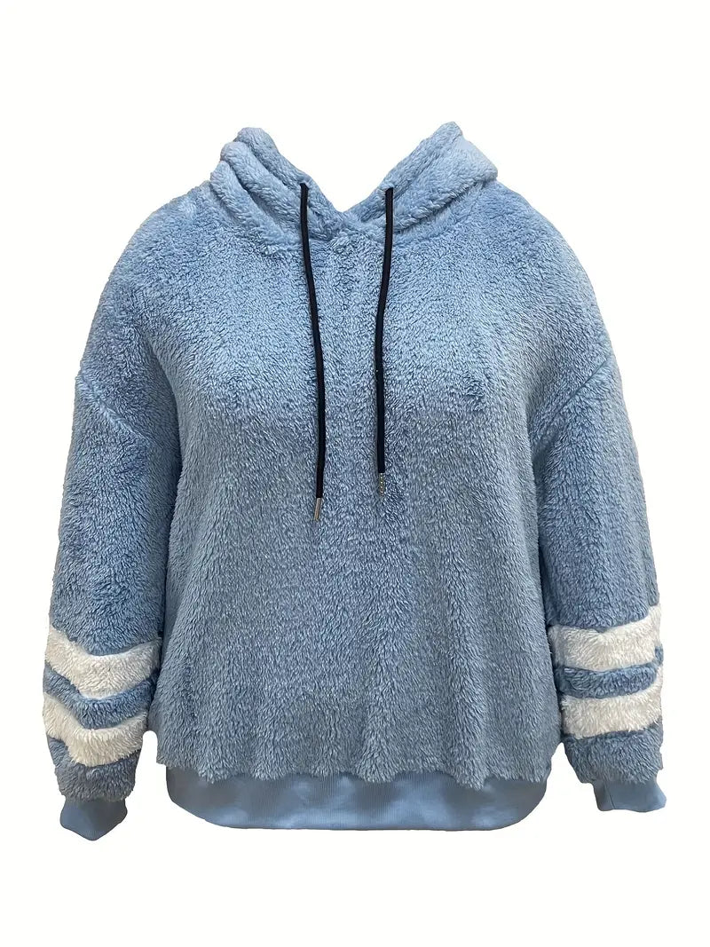 Plus Size Striped Long Sleeve Fleece Hoodie