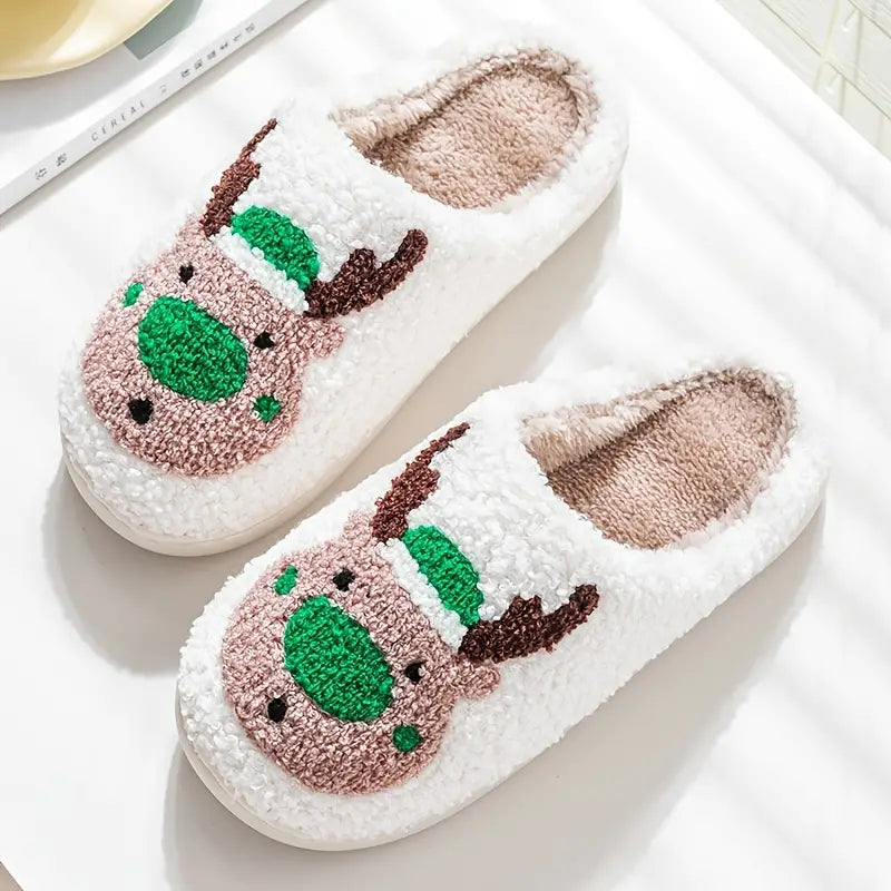 Christmas Slip On Round Toe Non-slip Fuzzy Slides Shoes