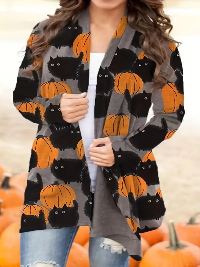 Halloween Plus Size Long Sleeve Open Front Cardigan