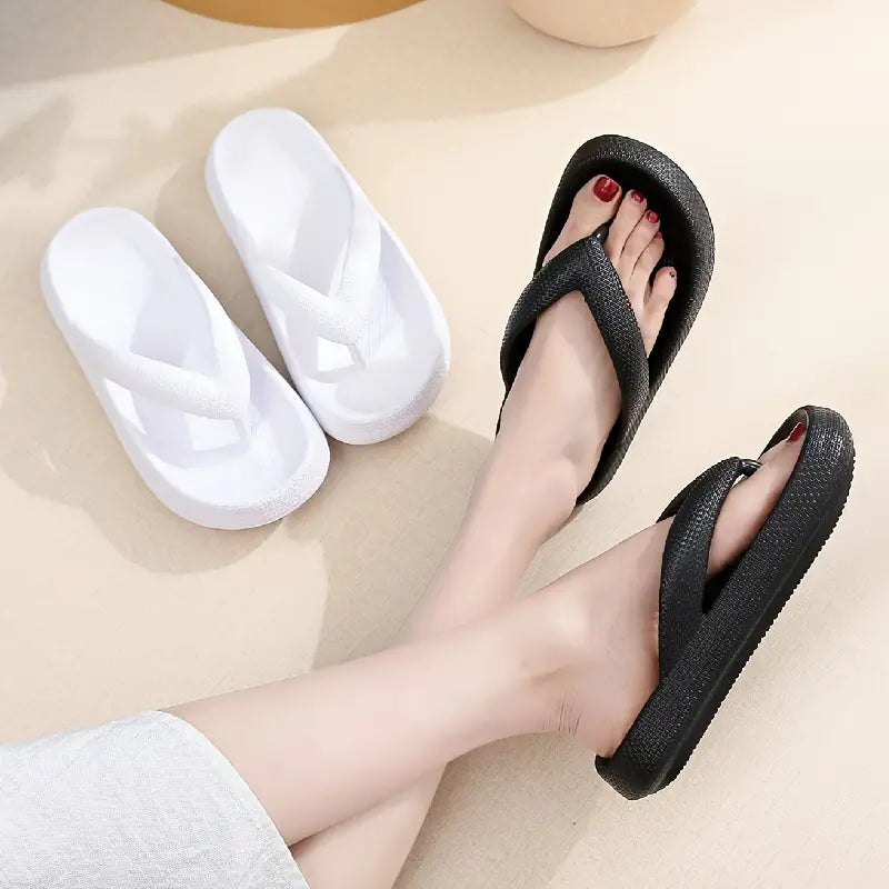 Platform Non-Slip Solid Color Flip Slippers