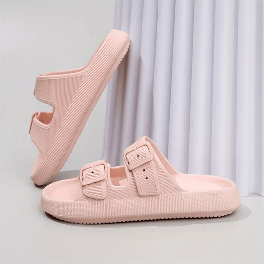 Double Buckle Strap And Open Toe Slippers Shoes