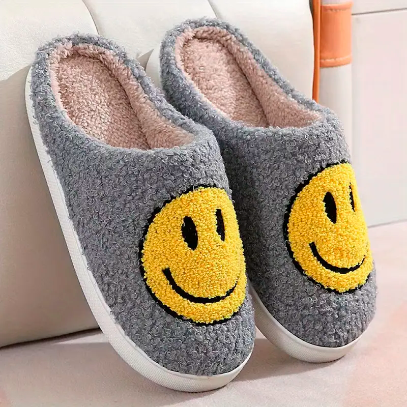 Kawaii Smile Face Warm Plush Lined Slippers