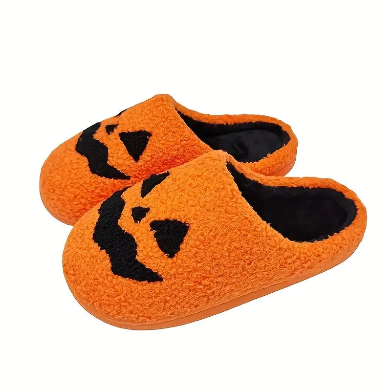 Halloween Pumpkin Casual Slip On Plush Lined Slippers Shoes