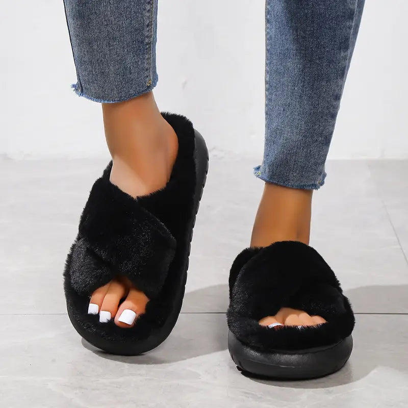 Platform Open Toe Criss Cross Solid Color Casual Slides