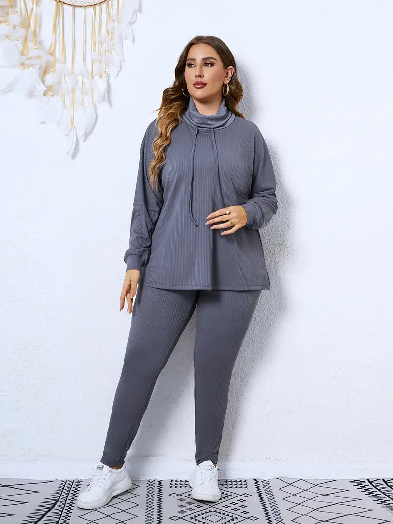 Rib Knit Turtle Neck Tops and Skinny Leggings Set