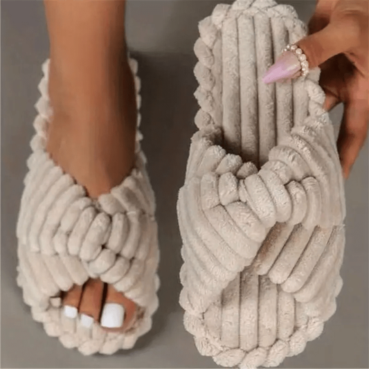 Solid Color Open Toe Cross Strap Bedroom Slippers