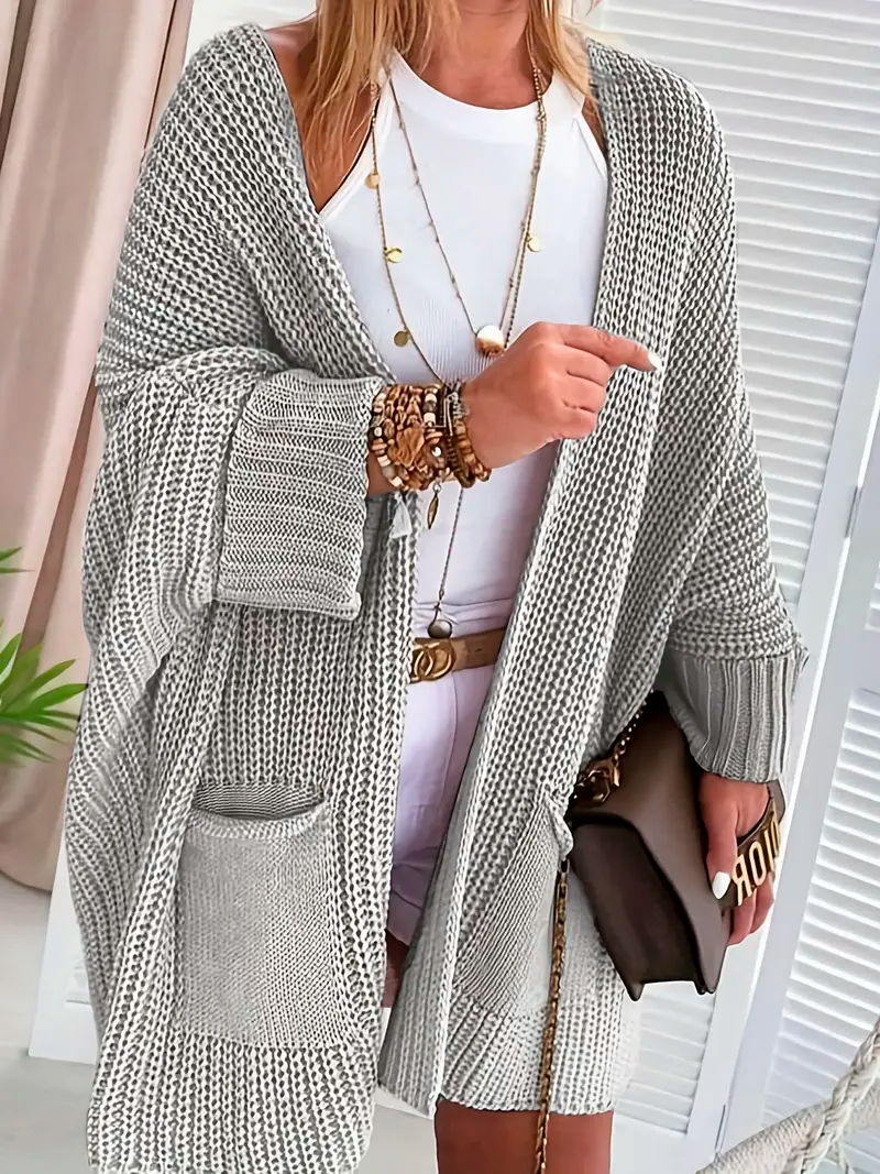 Plus Size Long Sleeve Open Front Casual Cardigan