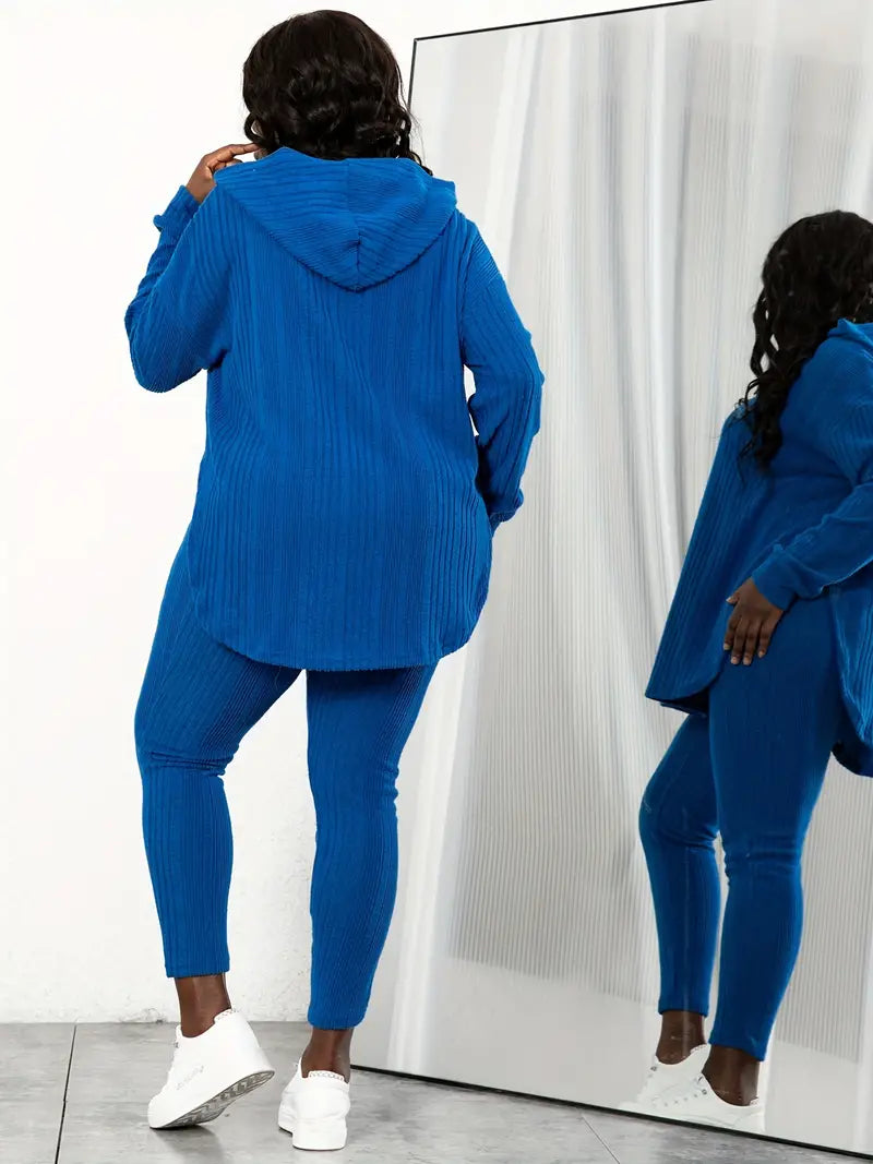 Plus Size Long Sleeve Hooded Top And Leggings Two Pieces Set