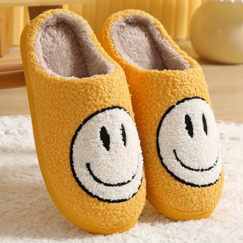 Kawaii Smile Face Warm Plush Lined Slippers