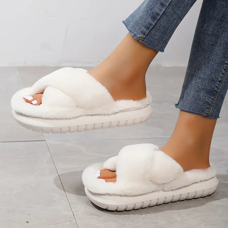 Platform Open Toe Criss Cross Solid Color Casual Slides