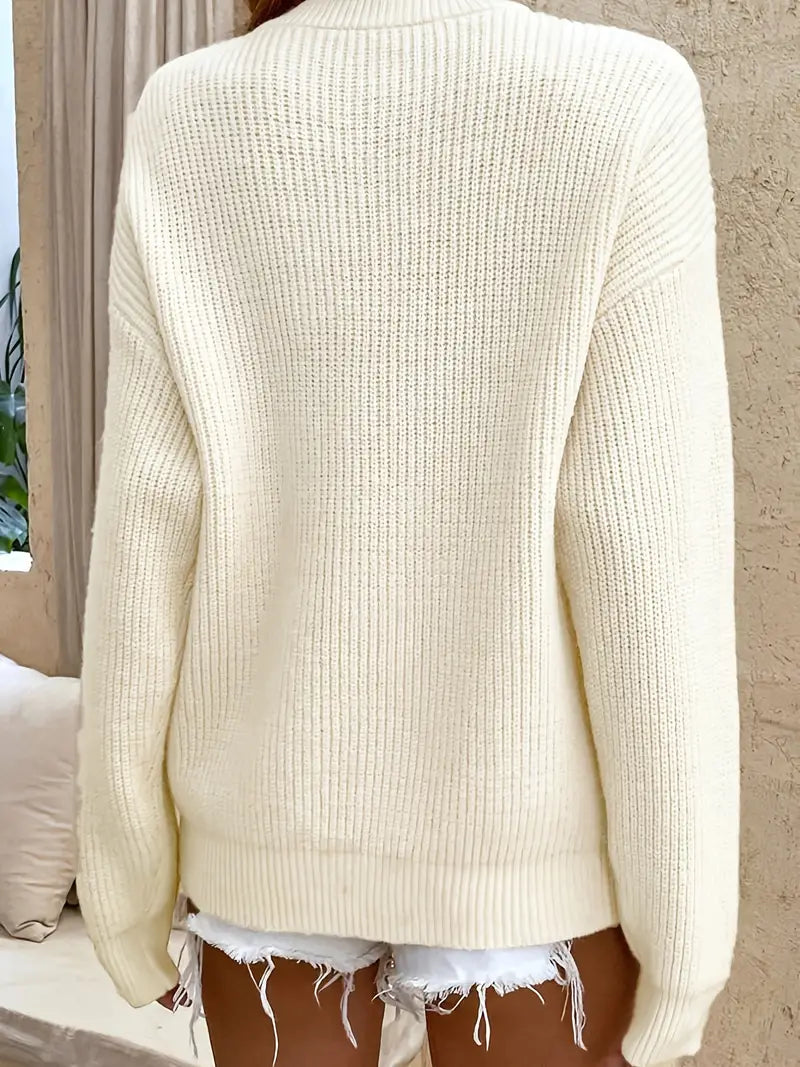 Plus Size Solid Long Sleeve Casual Sweater