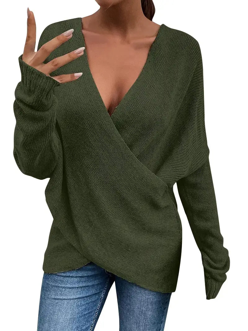 Plus Size Twist Front Deep V Neck Irregular Hem Knit Tops