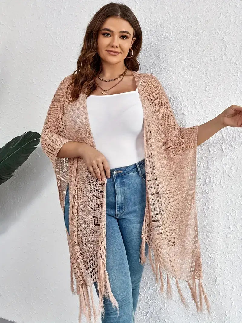 Plus Size Casual Sweater, Women's Plus Plain Cover Up