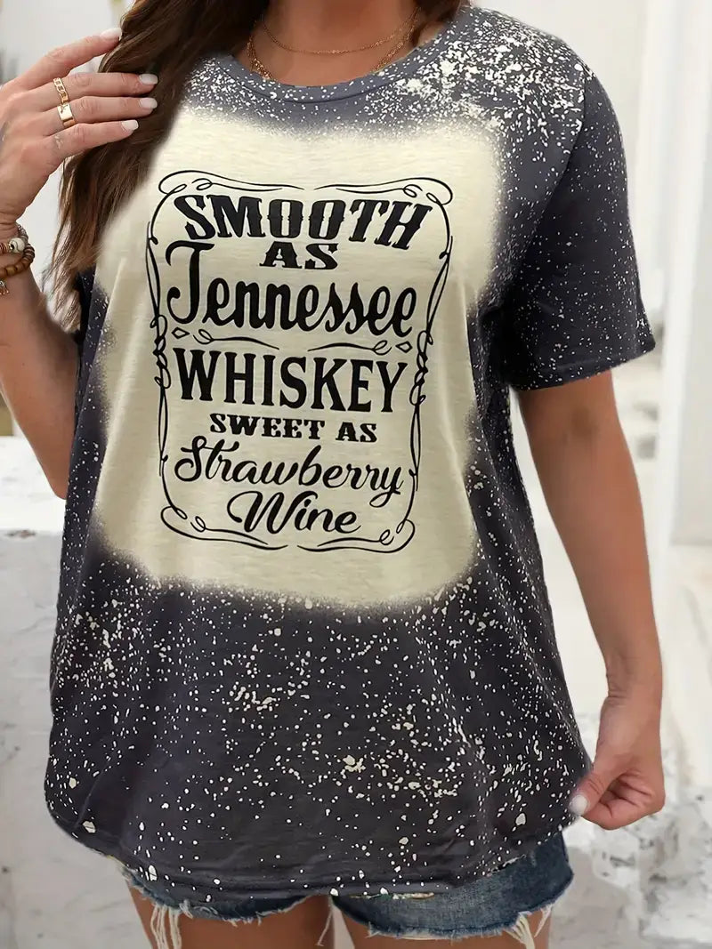 Plus Size Western T-shirt, Women's Plus Letter Print Top