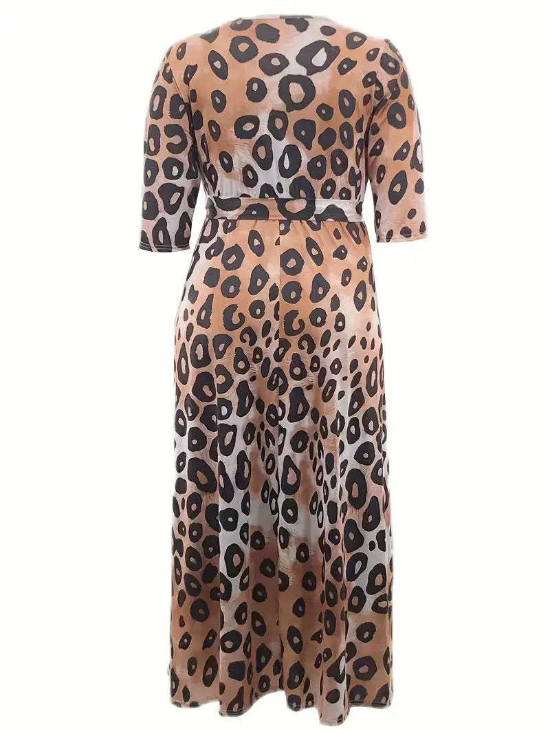 Plus Size Casual Dress, Women's Plus Leopard Print