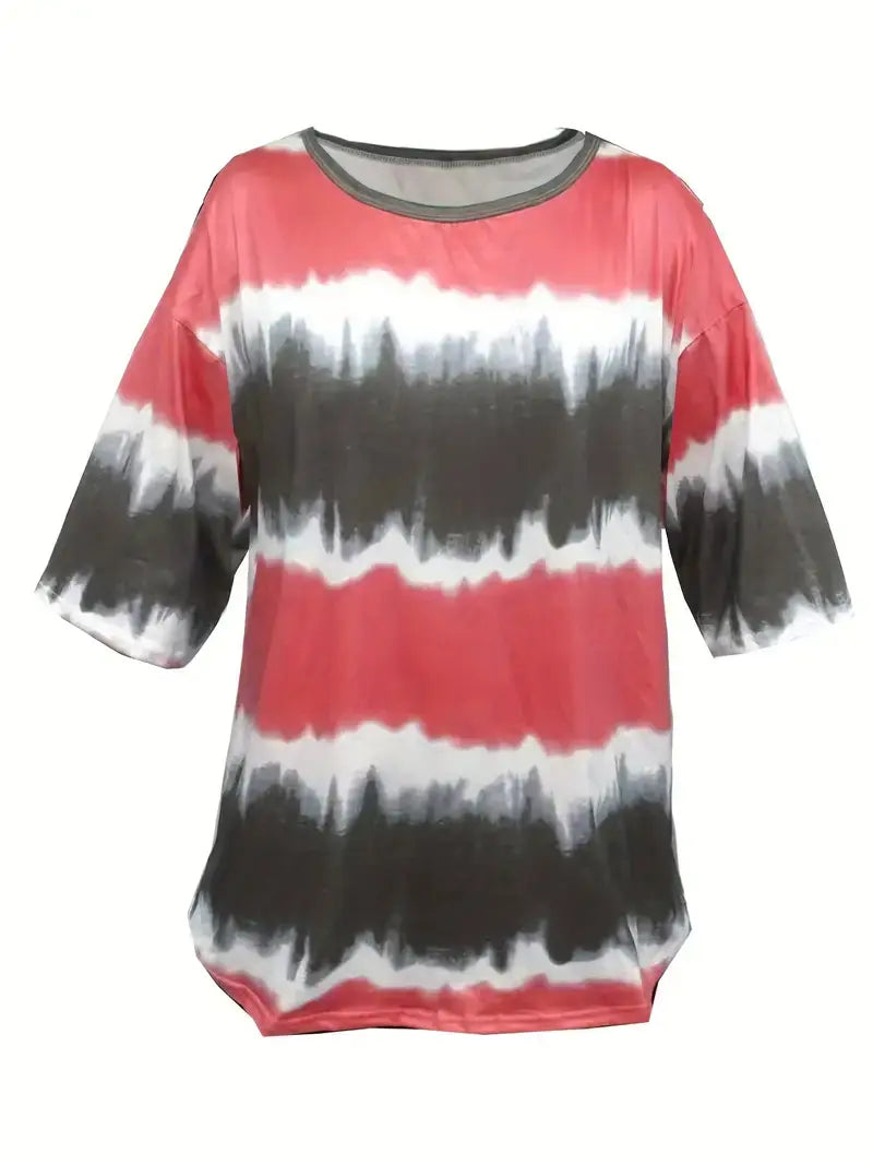 Plus Size Casual T-shirt, Women's Plus Tie Dye Short Sleeve