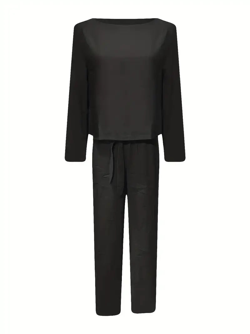 Plus Size Casual Outfits Two Piece Set, Women's Plus Solid