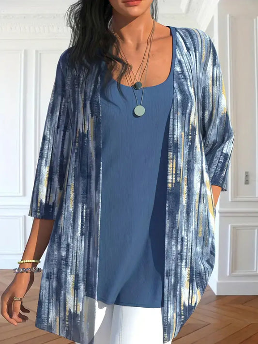 Plus Size Casual Kimono, Women's Plus Tie Dye Half Sleeve