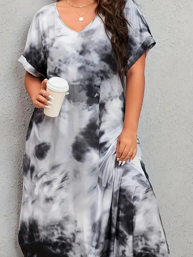 Plus Size Casual Dress, Women's Plus Tie Dye Short Sleeve