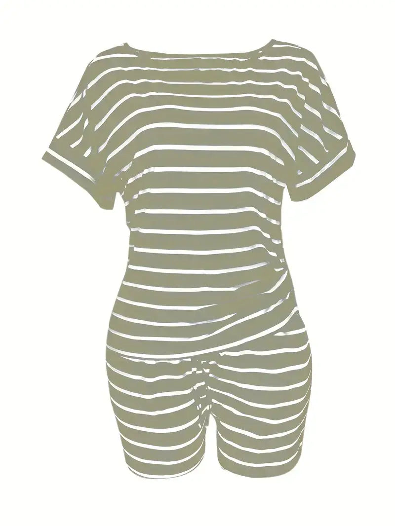 Plus Size Casual Outfits Two Piece Set, Stripe Print