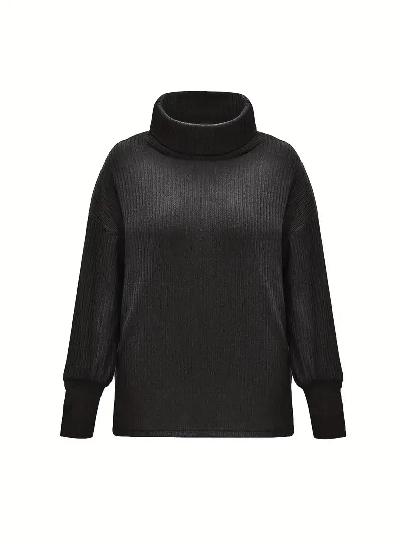 Plus Size Casual Sweater, Women's Plus Solid Ribbed