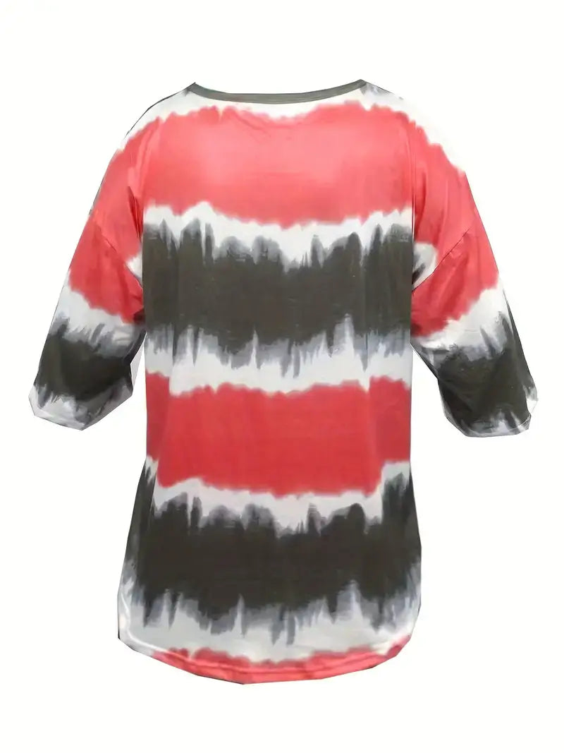 Plus Size Casual T-shirt, Women's Plus Tie Dye Short Sleeve