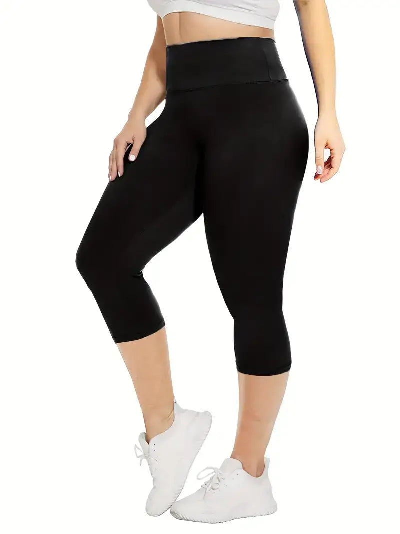 Plus Size Sports Leggings, Women's Plus Solid Pipping