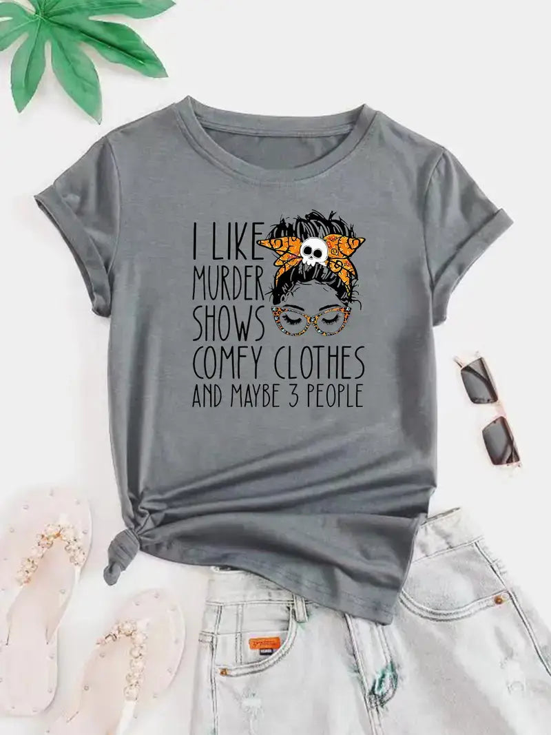 Plus Size Casual T-shirt, Women's Plus Cartoon Figure Print