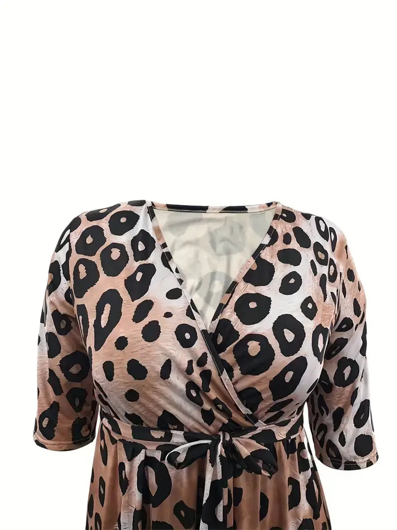 Plus Size Casual Dress, Women's Plus Leopard Print