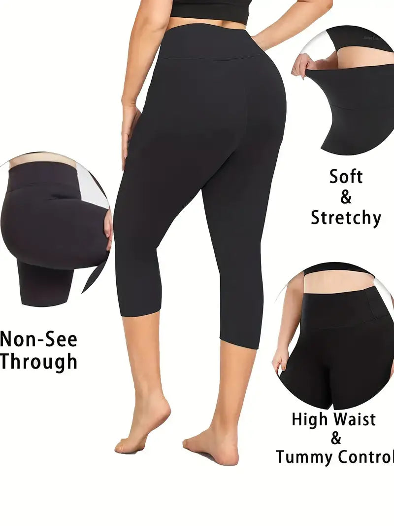 Plus Size Sports Leggings, Women's Plus Solid Pipping