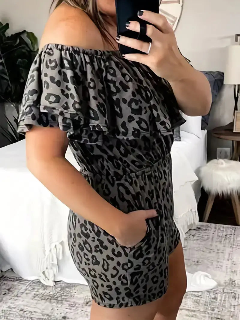 Plus Size Sexy Romper, Women's Plus Leopard Print Romper