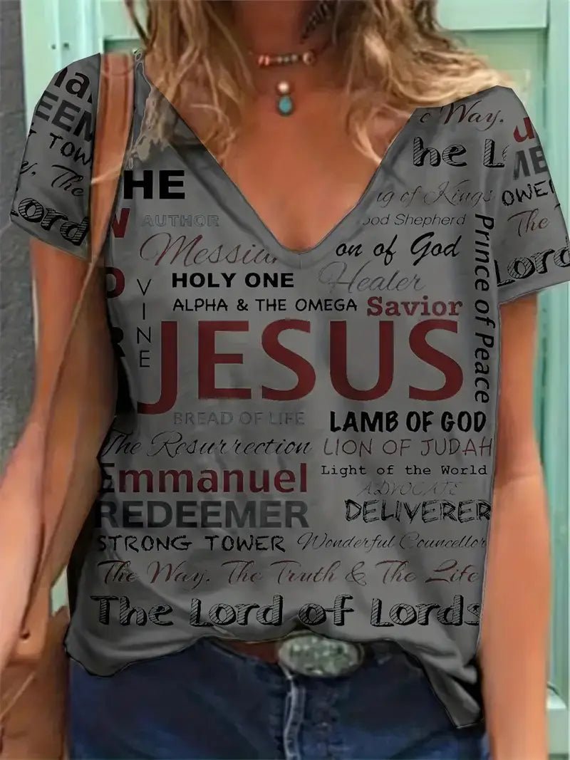 Plus Size Casual T-shirt, Women's Plus Letter Print Shirt