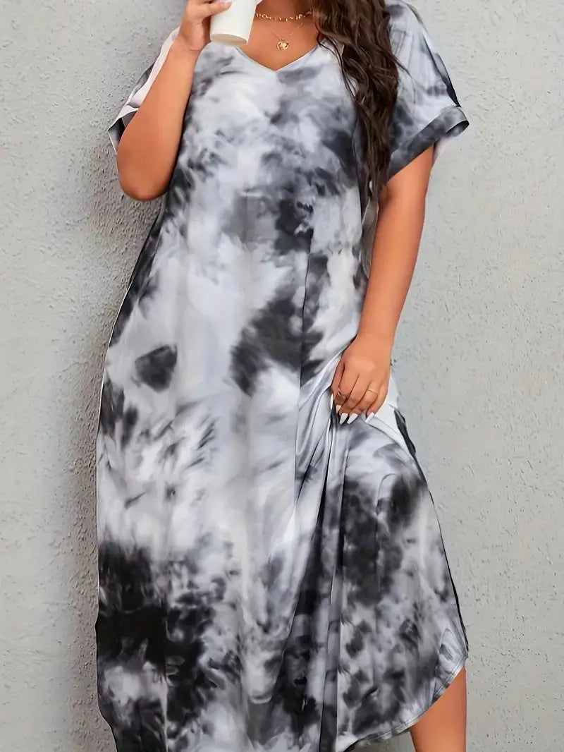 Plus Size Casual Dress, Women's Plus Tie Dye Short Sleeve