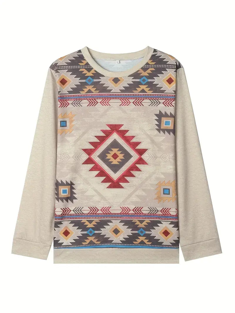 Women's Plus Size Boho Geometric Print Sweatshirt