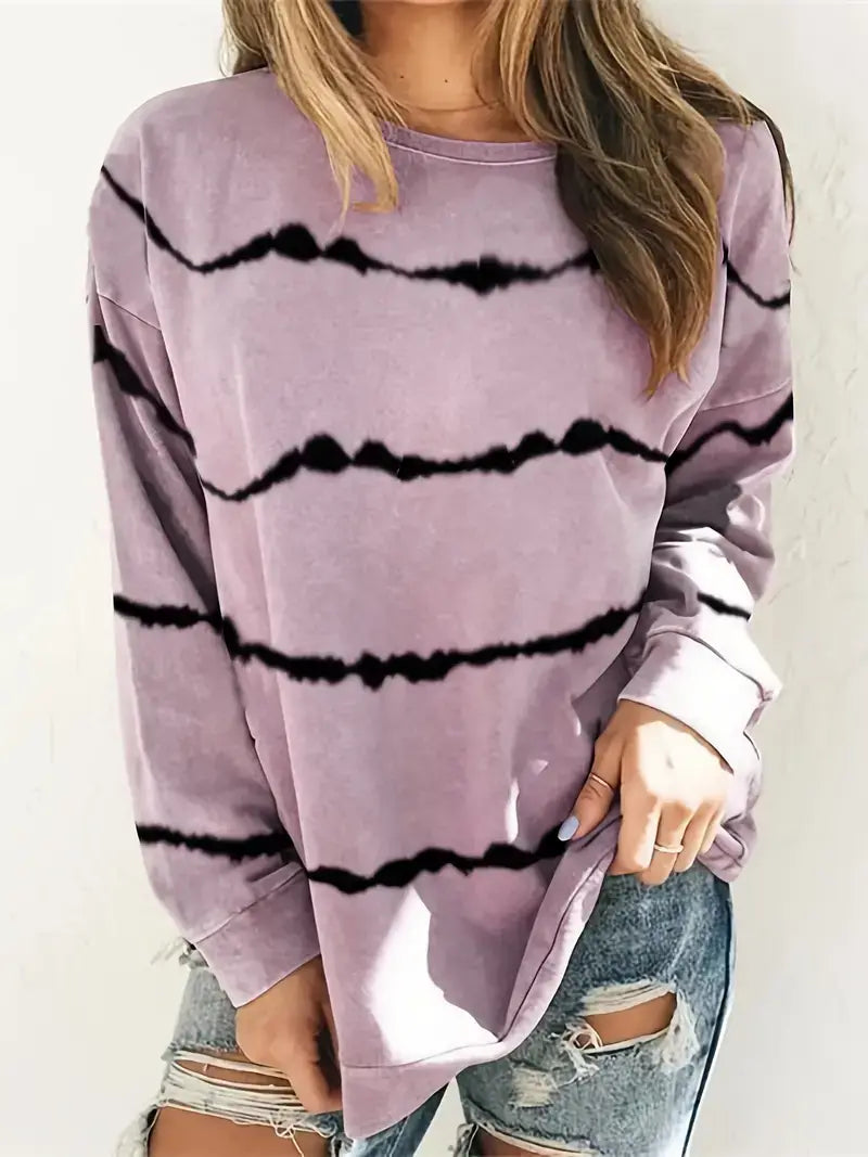 Plus Size Tie Dye Strip Print Long Sleeve Sweatshirt