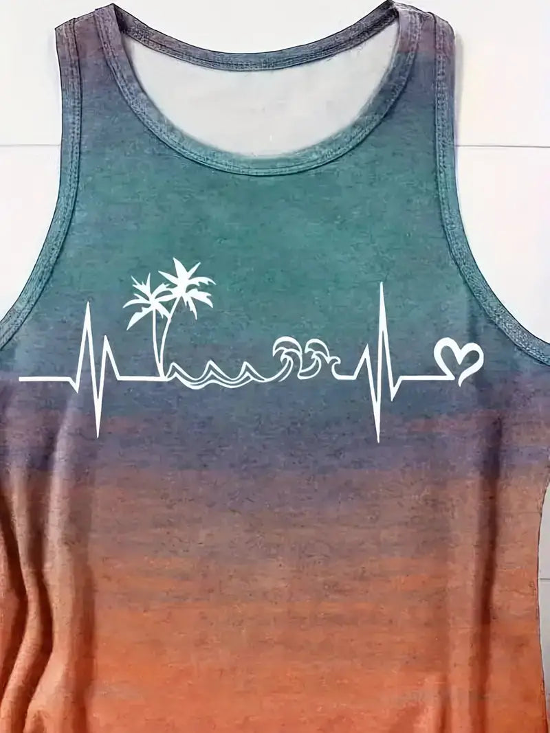 Plus Size Casual Tank Top,Women's Plus Graphic & Ombre Print