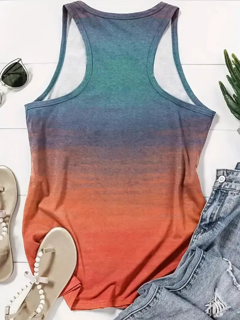 Plus Size Casual Tank Top,Women's Plus Graphic & Ombre Print