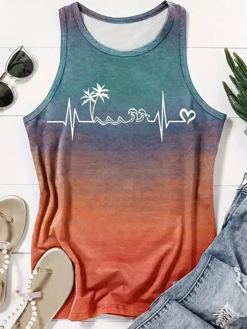 Plus Size Casual Tank Top,Women's Plus Graphic & Ombre Print