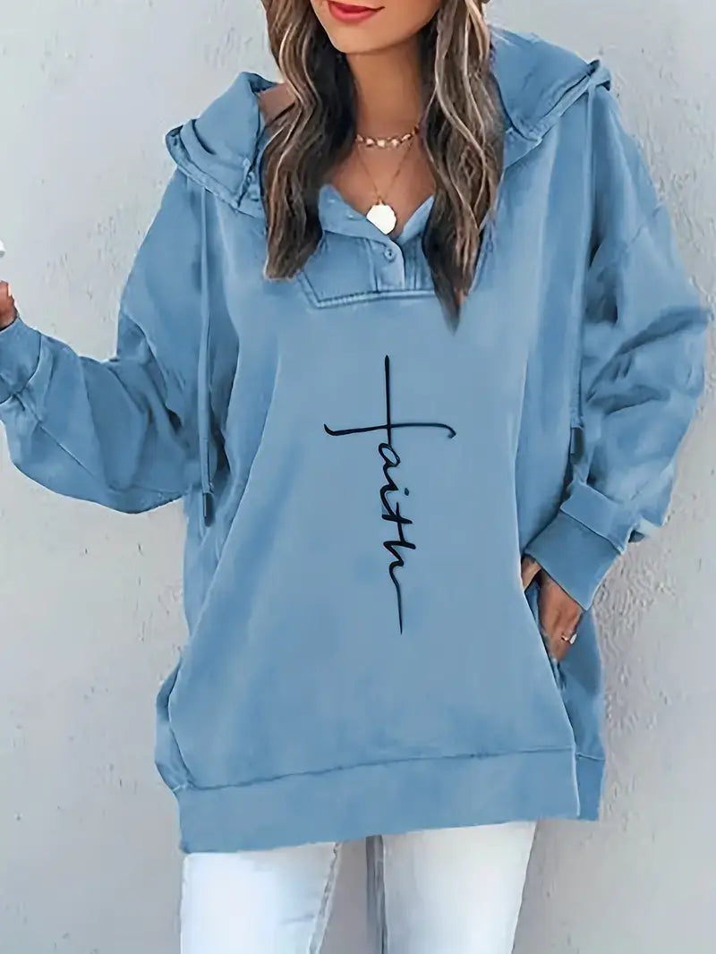 Plus Size Casual Sweatshirt, Women's Plus Cross Letter Print