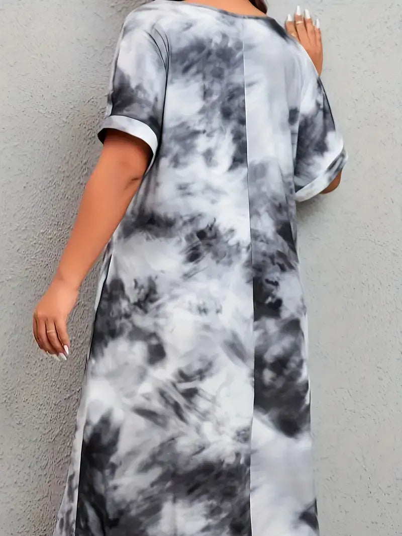 Plus Size Casual Dress, Women's Plus Tie Dye Short Sleeve